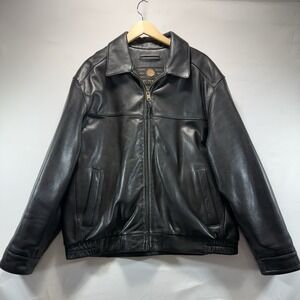 Andrew Marc New York Black Leather Jacket Quilted Lining Sz XL Vintage